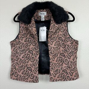 Vintage NWT Bob Mackie Studio Paisley Vine Vest Removable Faux Fur Collar 10